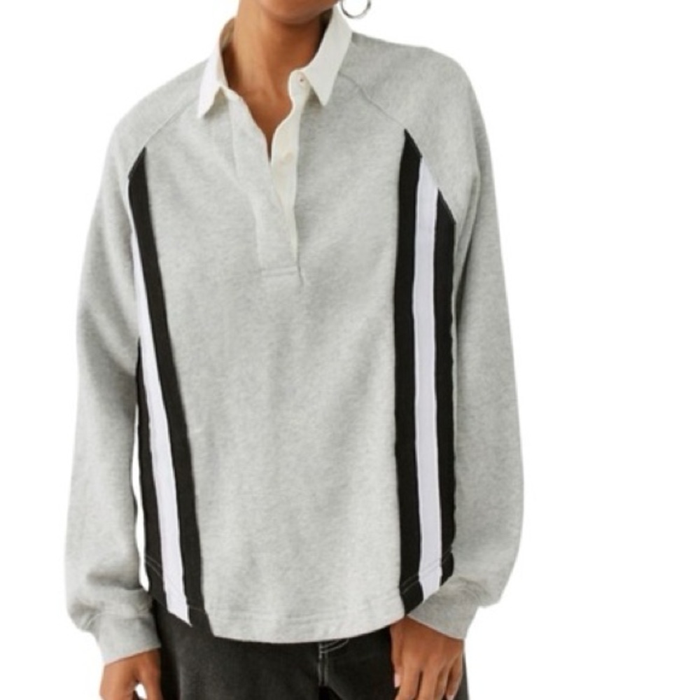 BDG Urban Outfitters Hailey Henley Racing Stripe Sweatshirt Grey XS